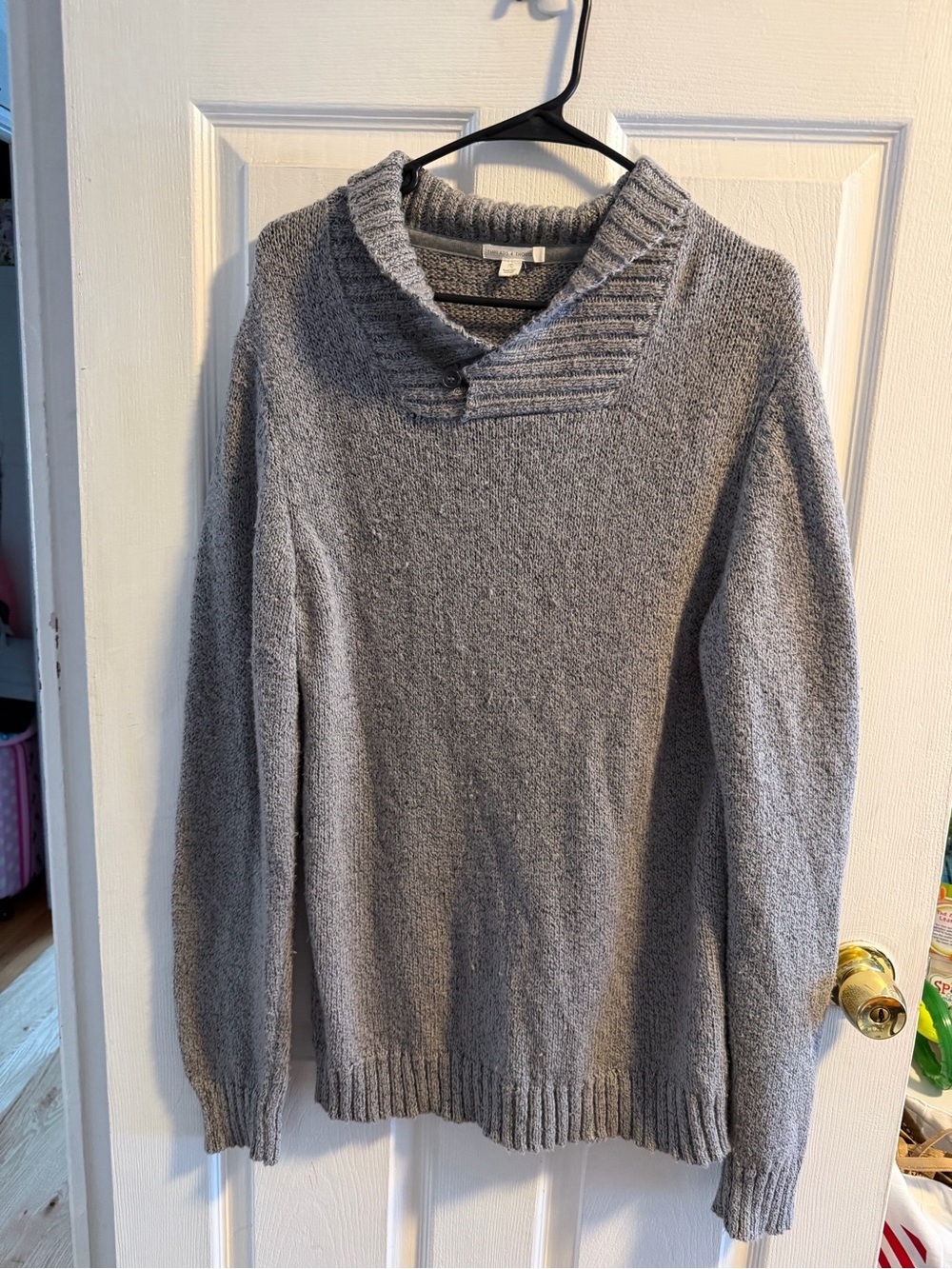 Threads 4 Thought Men's Light Gray V-Neck Shawl Sweater
